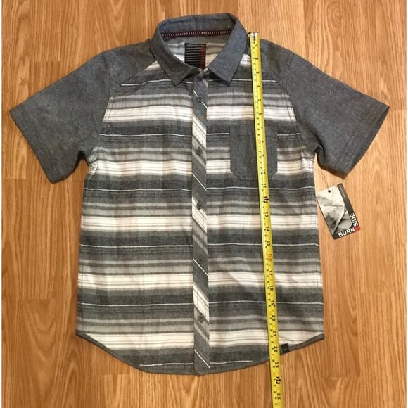 Burn Side Shirt Mens Med Gray Striped Short Sleeve Button Up Pocket Casual New - Picture 2 of 6